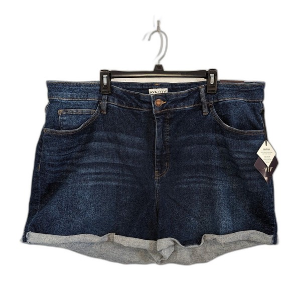 Ava & Viv High Rise Midi Jean Shorts Dark Wash - Picture 1 of 5
